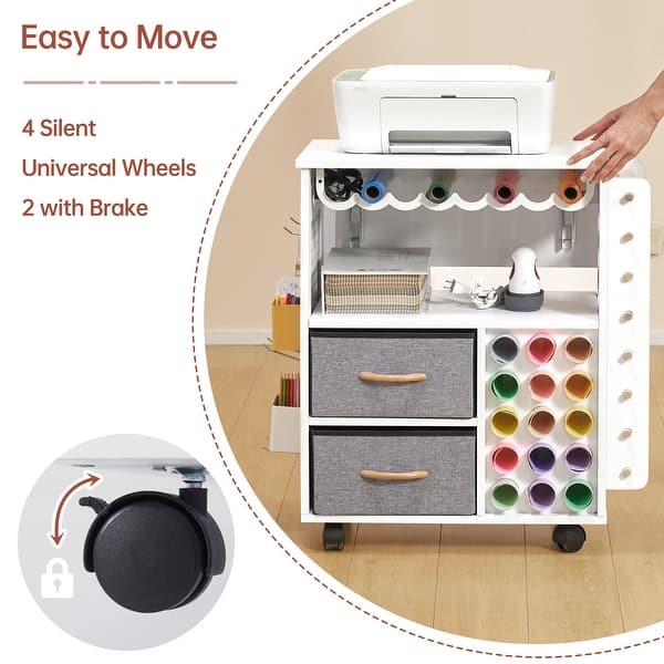 Organizers And Storage Compatible With Cricut Machines, Rolling Craft Cart 30 Vinyl Roll Holders Crafting Table Organization Workstation Room Home Compact Remo