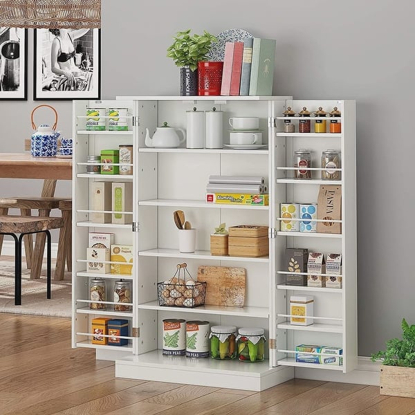 slide 2 of 6, 41" Kitchen Pantry, Farmhouse Pantry Cabinet, Storage Cabinet with Doors and Adjustable Shelves 41" H x 23.2" W x 12" D (White)