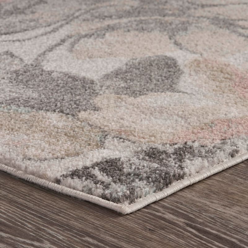 Maeve Farmhouse Grey/Pink Floral Performance Indoor Area Rug by Sevita