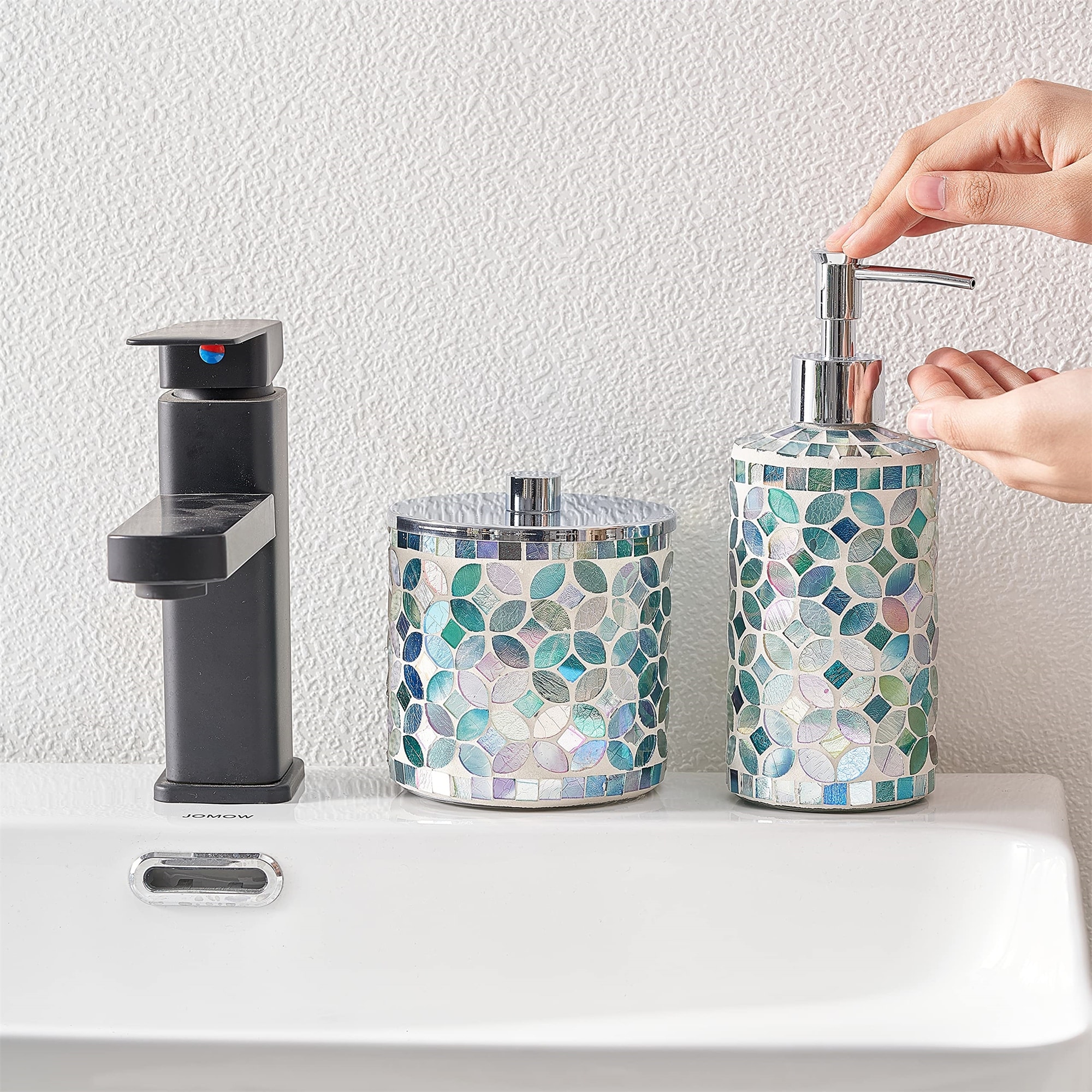 Mosaic toilet outlet brush holder