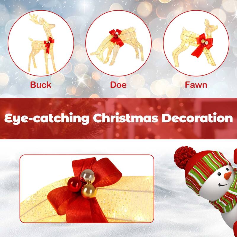 3 PCS Lighted Reindeer Family Set Pre-lit Christmas Decoration