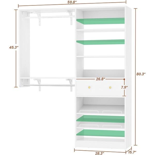 Set of 3 Freestanding Corner Closet System Set, Garment Rack Wardrobe Closet Organizer for Walk-in/ Reach-in Closet