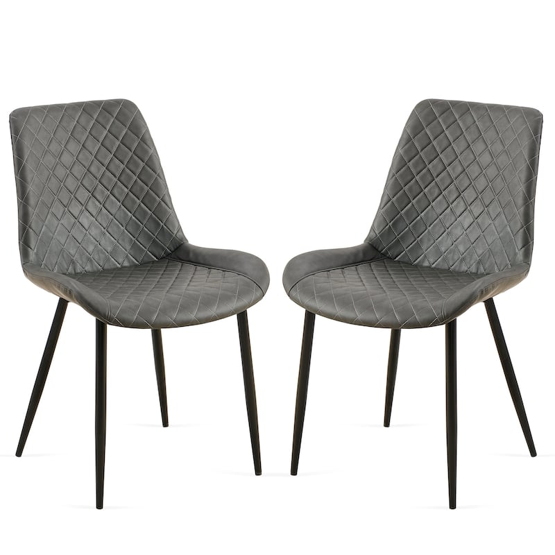 Dark Grey Leathaire Dining Chairs Set of 2,Mid-Century Modern Leathaire Chairs Kitchen Living Room Armless Side Chair wi