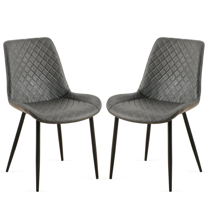 Mid-Century Modern Leathaire Chairs Kitchen Living Room Armless Side Chair with Metal Legs Set Of 2 - DARK GREY