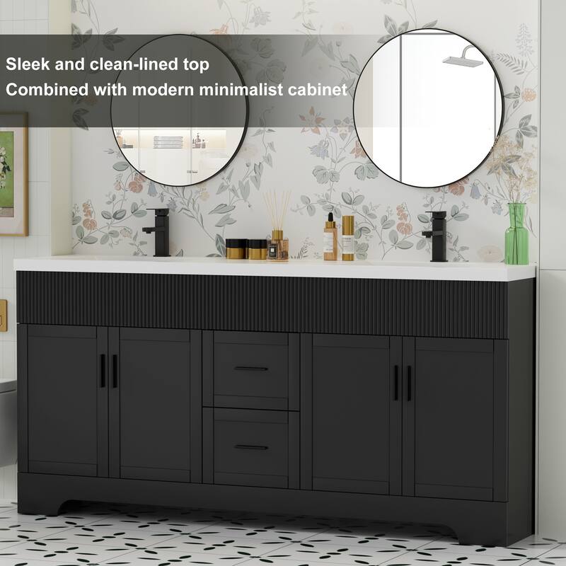 Wavy Line 30"/36"/48" Bathroom Vanity Set with Sink & Faucet