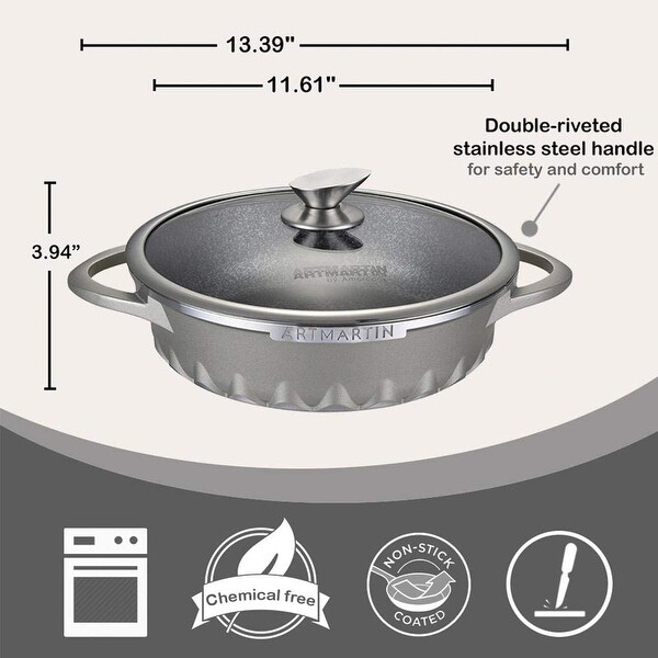 Non-Stick Ceramic Coated Die-Cast Aluminum Round Low Casserole Pot & Lid with Induction Bottom ,11 inch