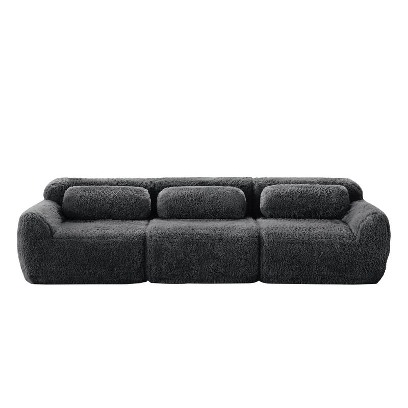 Modular Sectional Sofa, Plush Fabric Boneless Couch with Throw Pillows, 2/3/4-Seater Options, No Assembly