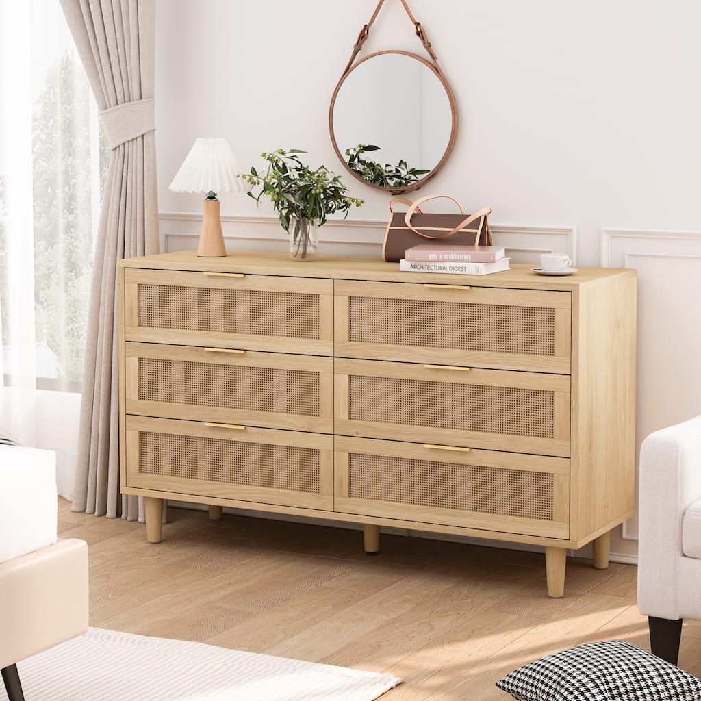 51.18"6-Drawers Rattan Storage Cabinet Rattan Drawer