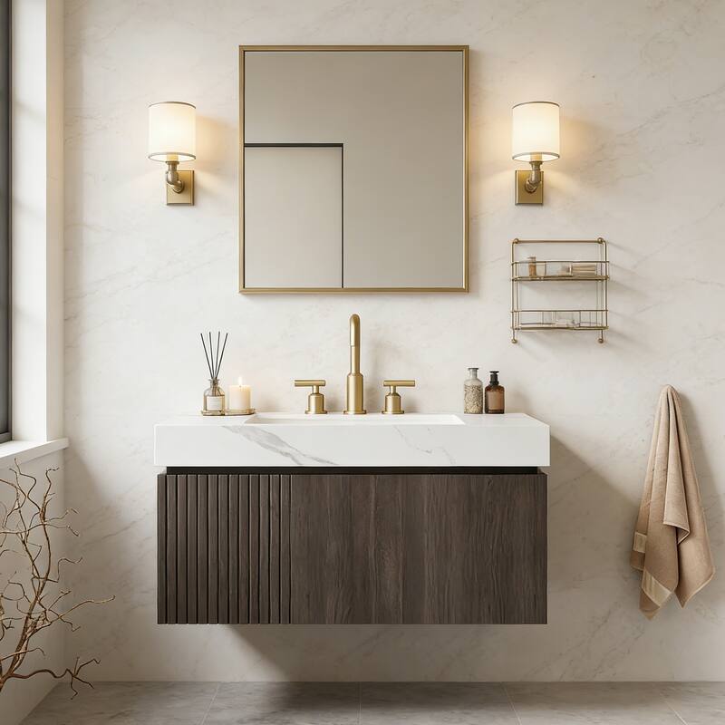 Floating Storage Bathroom Vanity with 3 Pre-drilled Faucet Holes