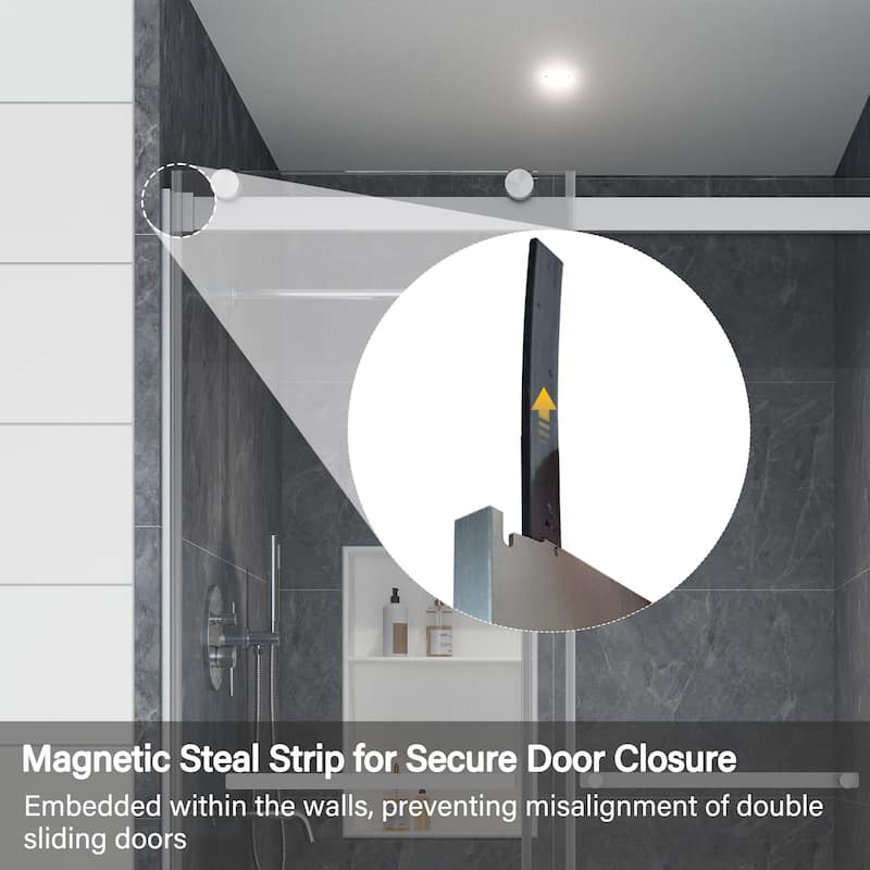 CASAINC 48"/60"W x 76"H Double Sliding Frameless Shower Door with Clear Glass