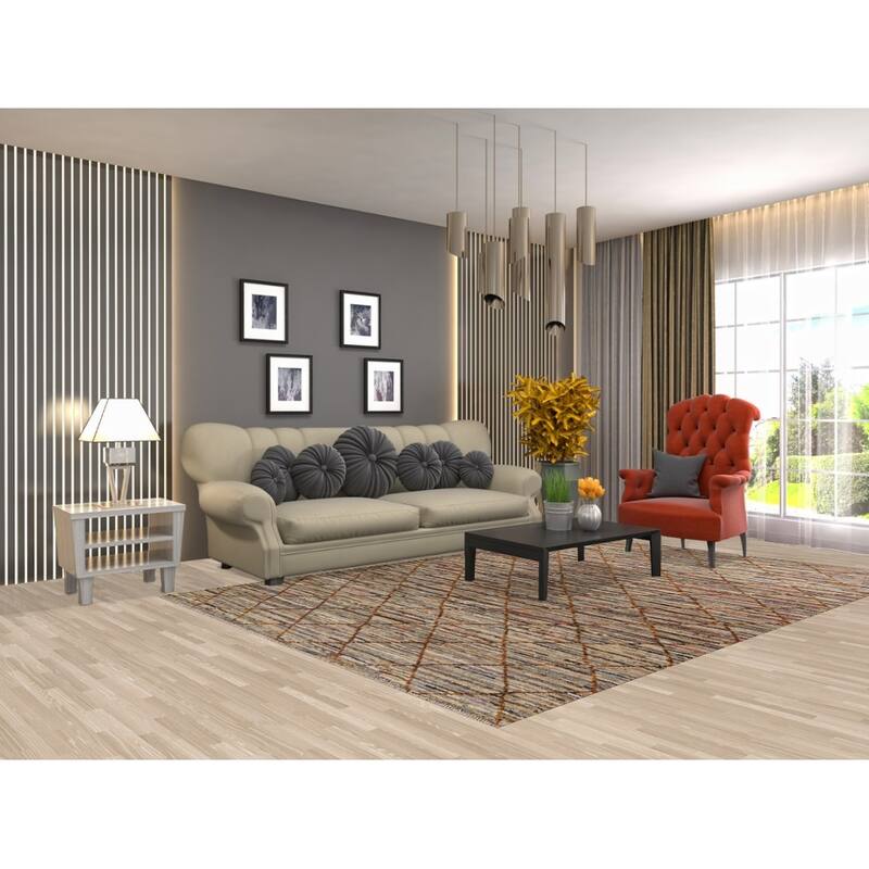 Hand Knotted Oriental 100% Wool Carpet Modern Stripe Multi-Colored Moroccan Area Rug - 9' 9'' X 6' 7''