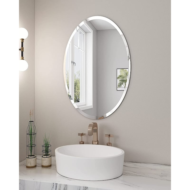 KOHROS Modern Beveled Oval Bathroom Vanity Frameless Wall Mirror
