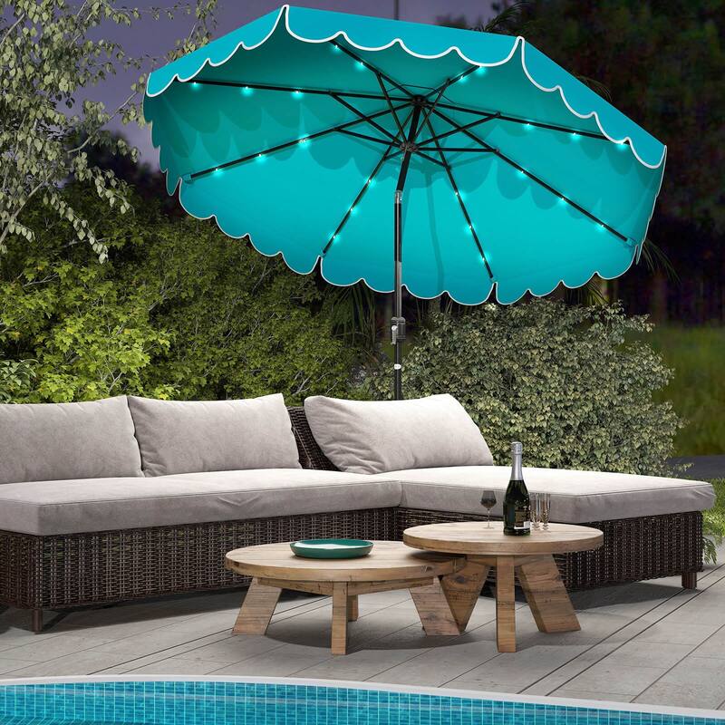 Costway 10 FT Solar Patio Umbrella with 24 LED Lights 8 Ribs & Tilt