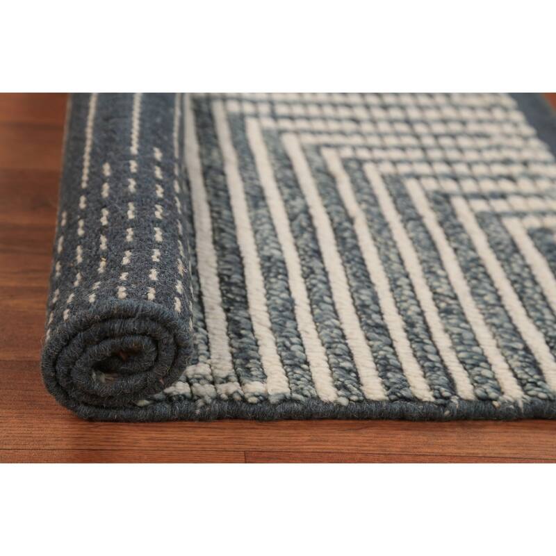 Striped Moroccan Modern Foyer Rug Handmade Beige Wool Carpet - 2'0"x 3'0"