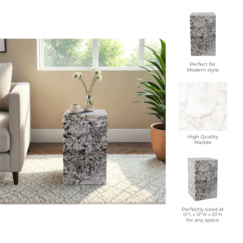 Marble Accent Table Sleek Geometric Lines and Minimalist Aesthetic - 12" x 12" x 20"