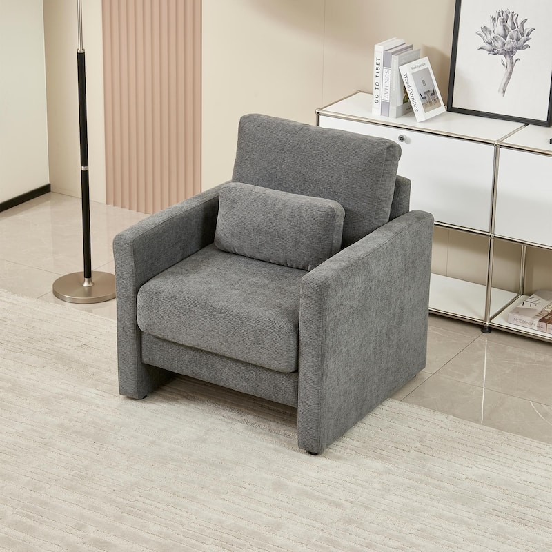 Gray 31.49" Chenille Arm Chair with Wood Frame