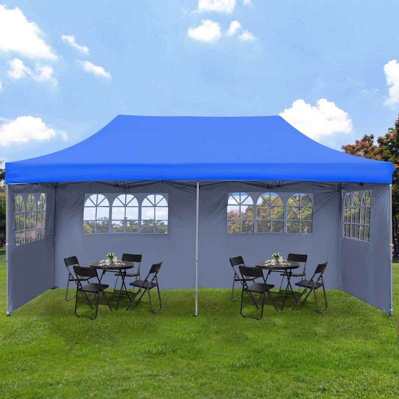 Ainfox 10x20ft Pop Up Canopy Tent Outdoor Instant Folding Canopy with 4 Sidewalls for Wedding Beach Camping - Blue