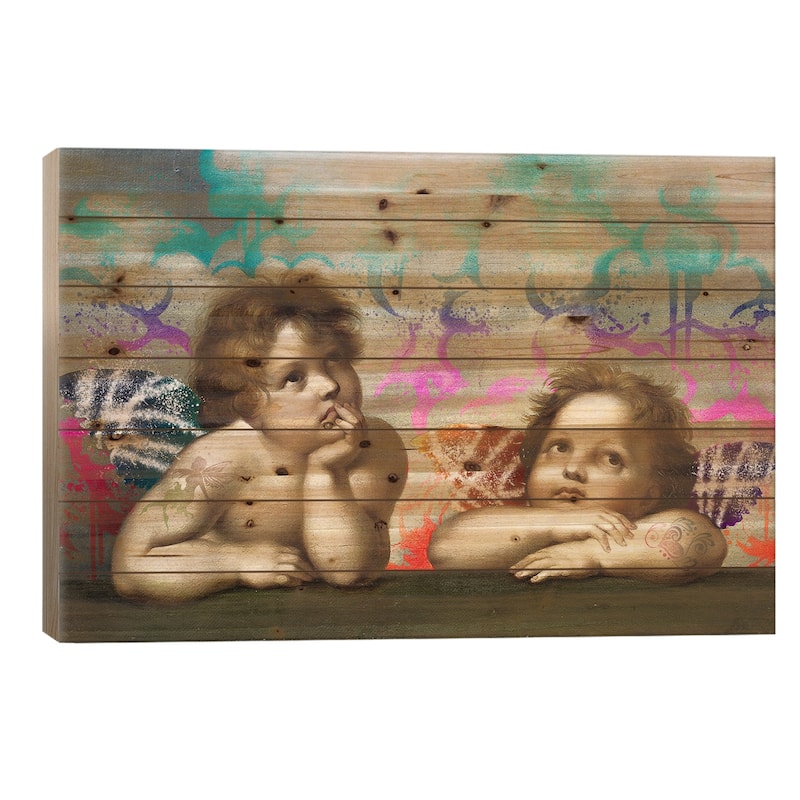 Sistine Madonna -The Two Bored Angels Print On Wood by 5by5collective - Multi-Color - 26x40x1.5