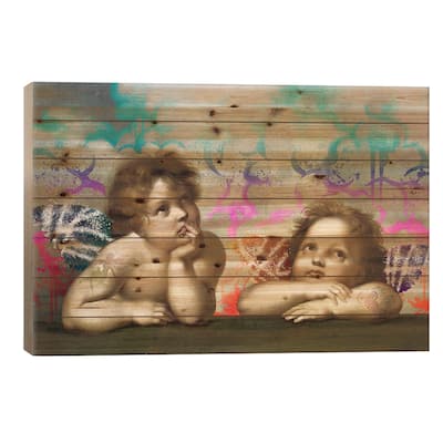 Sistine Madonna -The Two Bored Angels Print On Wood by 5by5collective - Multi-Color