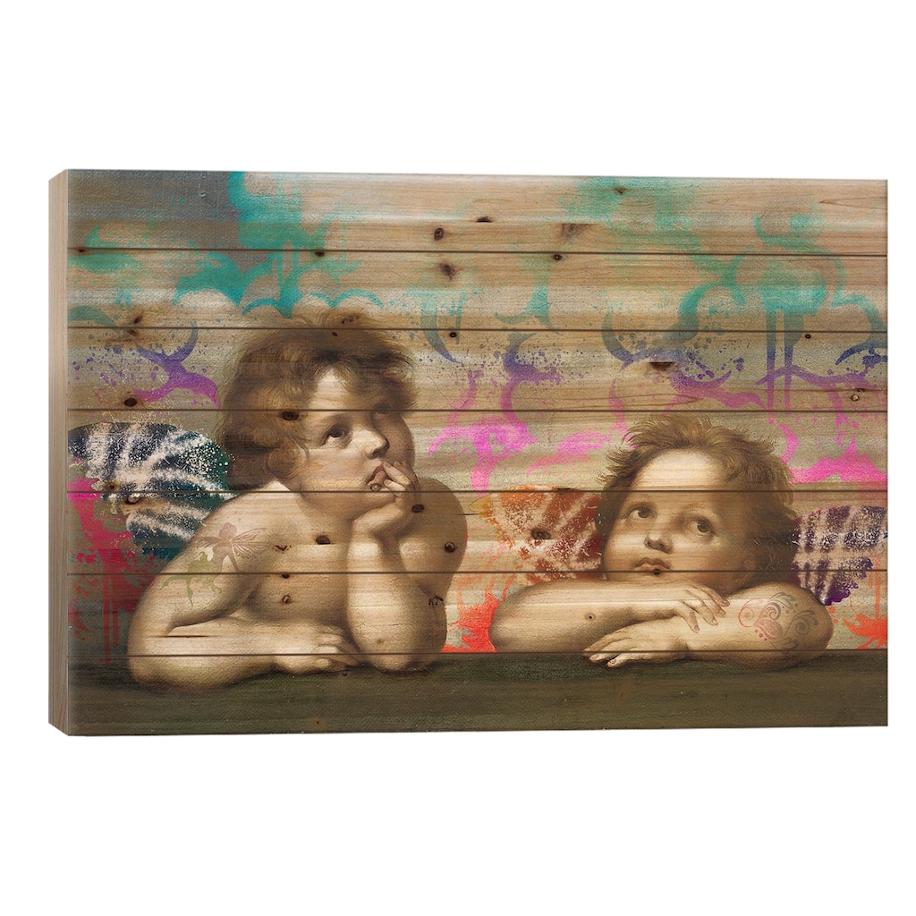 Sistine Madonna -The Two Bored Angels Print On Wood by 5by5collective - Multi-Color