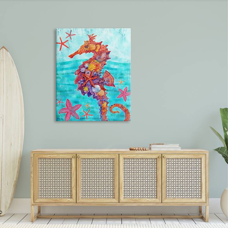 Stupell Nassau Seahorse Aquatic Shell Collage Stretched Canvas Wall Art, Design by Paul Brent