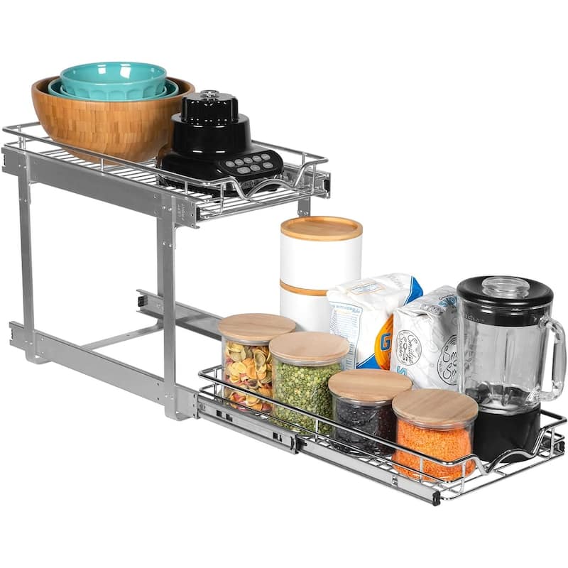 Hold N’ Storage Pull Out Cabinet Organizer 2 Tier – Heavy Duty Metal with Lifetime Limited Warranty - Anti Rust Chrome Finish