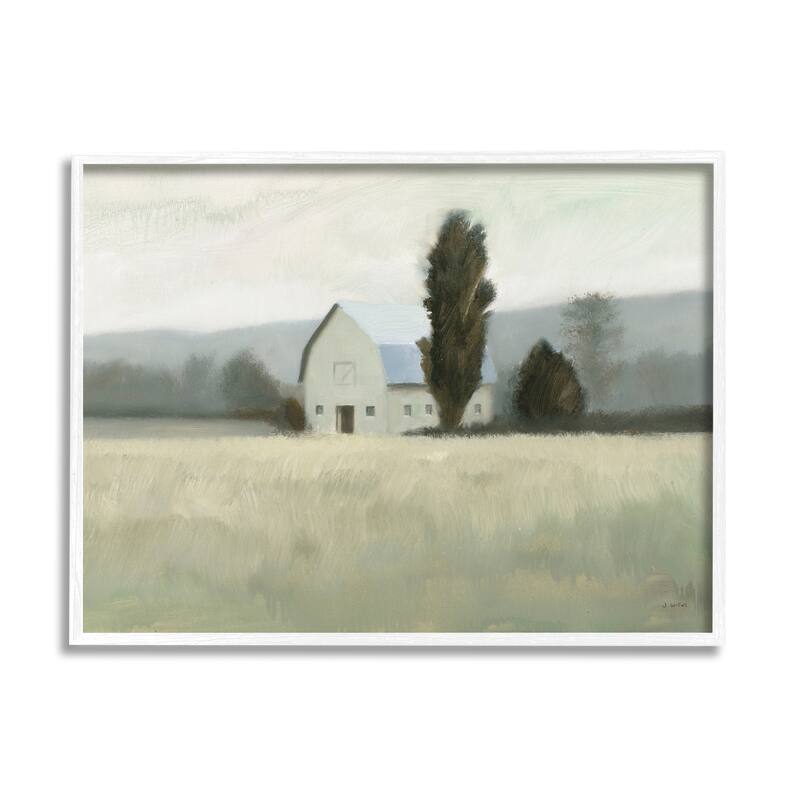 Stupell Farmside Landscape White Barn Green Meadow Framed Giclee Texturized Art by James Wiens