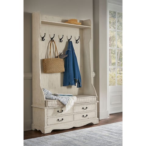 Madison Farmhouse Mudroom Hall Tree w/ Bench, Hooks, & Drawer Storage
