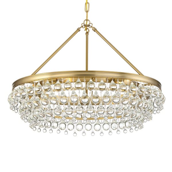 slide 2 of 7, Calypso 6 Light Crystal Teardrop Vibrant Gold Chandelier - 30'' W x 20'' H 30'' W x 20'' H