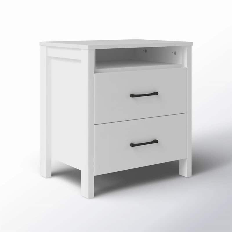 Modern 2-Drawer Bedside Table Nightstand with Shelf Wood Minimalist Bedroom Furniture - White