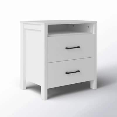 Modern 2-Drawer Bedside Table Nightstand with Shelf Wood Minimalist Bedroom Furniture