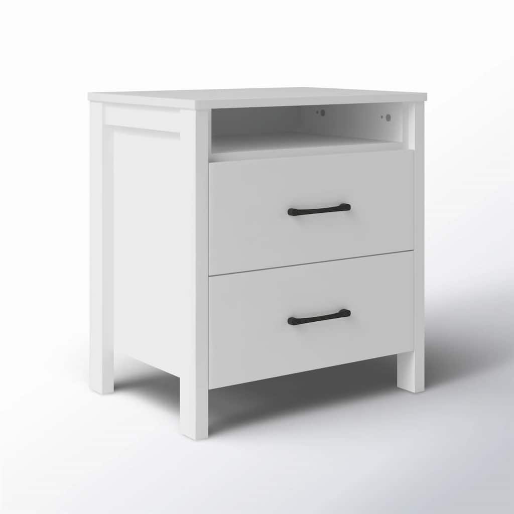 Modern 2-Drawer Bedside Table Nightstand with Shelf Wood Minimalist Bedroom Furniture