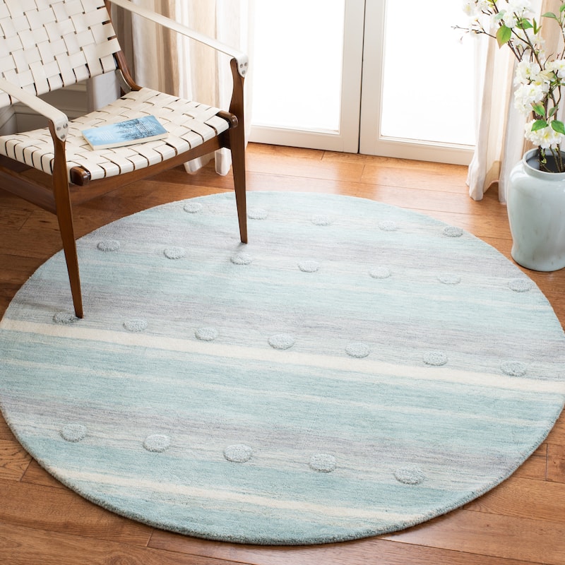 SAFAVIEH Handmade Kids Sandugash Wool Rug - 5'  x  5' - Aqua/Ivory - Round