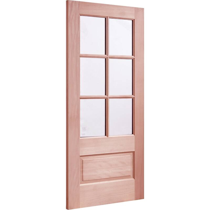 6-Lite African Mahogany Wood Unfinished Exterior Front Door with Glass Panels