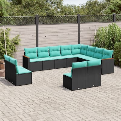 vidaXL 12 Piece Patio Sofa Set with Cushions Black Poly Rattan