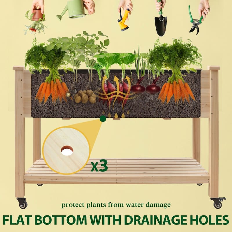 VEIKOUS Wood Raised Garden Bed Planter Box with Four Wheels and Legs, 46.8''W x 22.4''D x 33''H