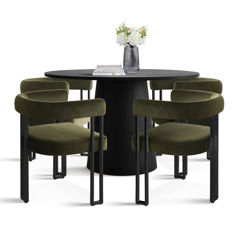 46" Black Round Dining Table Set with 4 Curved Back Arm Chairs