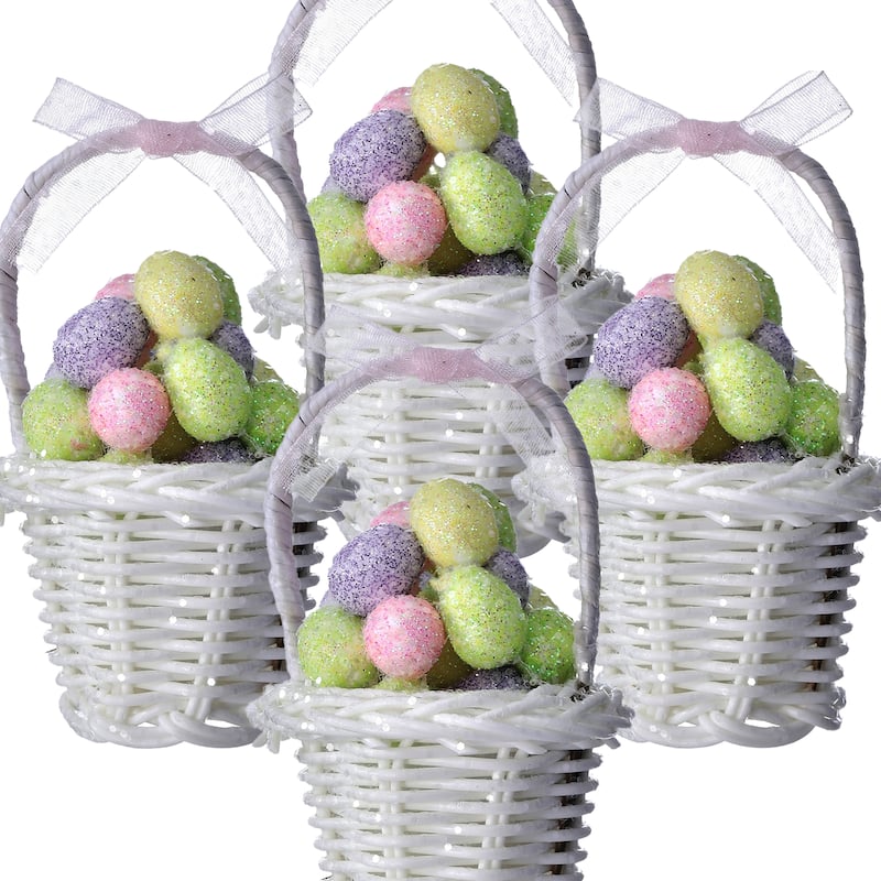 3" Easter Basket Ornament With Pastel Eggs Set of 2