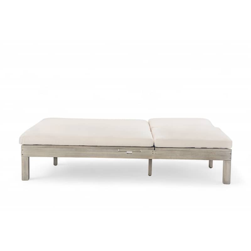 Outdoor Patio Acacia Wood Double Daybed Sunbed with Adjustable Backrest and Folding Side Trays