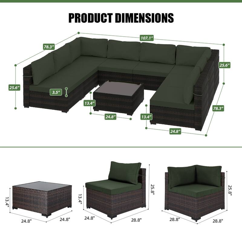 Patio Watcher Outdoor 8 Seater Rattan Sectional Set with Cusions and Coffe Table