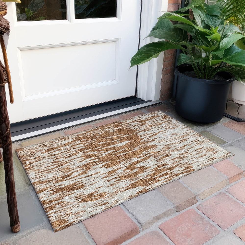 Machine Washable Indoor/ Outdoor Abstract Chantille Rug