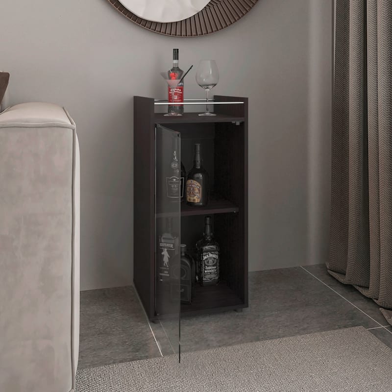 Theba Minibar Cabinet with Two Doors and Open Shelf for Modern Bar Storage - Black