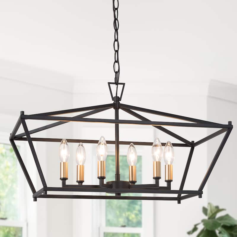 Glint Modern 6-Light Geometric Chandelier Black Gold Rectangle Island Light - L23.6" xW12.6"xH14.5"