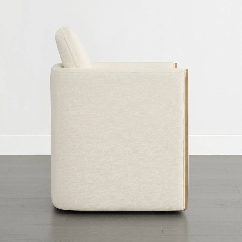 Spruce & Spring Modern Chenille Dining Chair with Casters, Wood Inlay & Hidden Storage