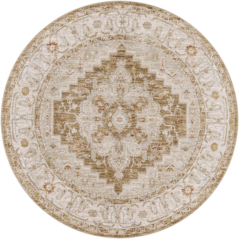 Betty Classic Medallion Area Rug - 6'7" x 6'7" Round - Olive/Grey