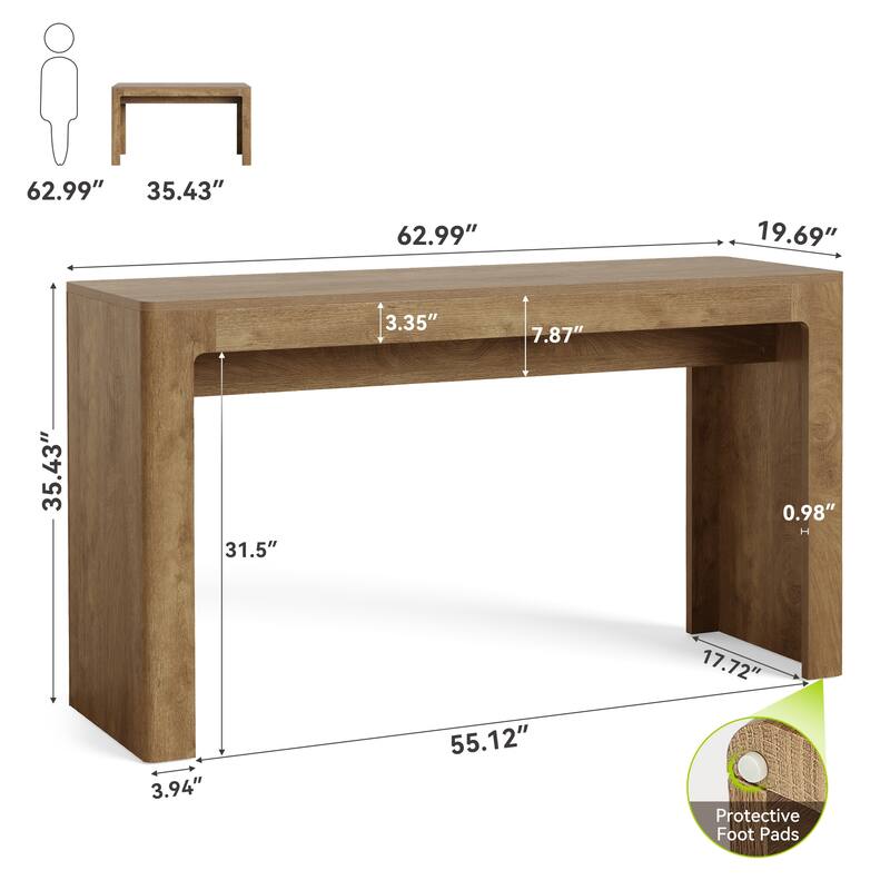 63" Long Bar Table for Kitchen, Dining Room, Wooden Counter Height Bar Table