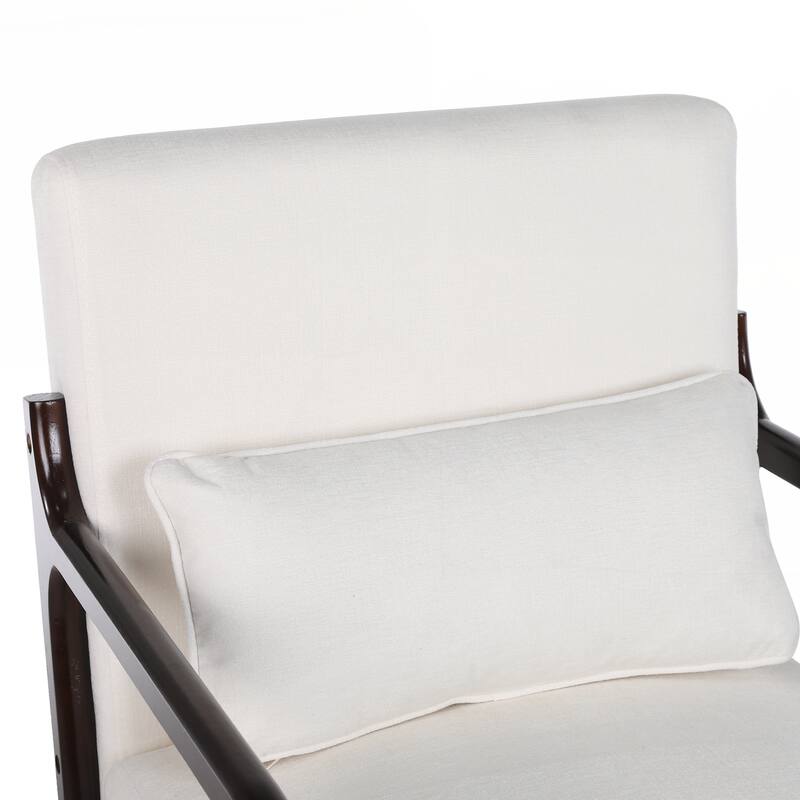 Mid Century Modern Armchair, Accent Chair with Solid Wood Frame and Detachable Lumbar Pillow for Living Room - Beige+Brown