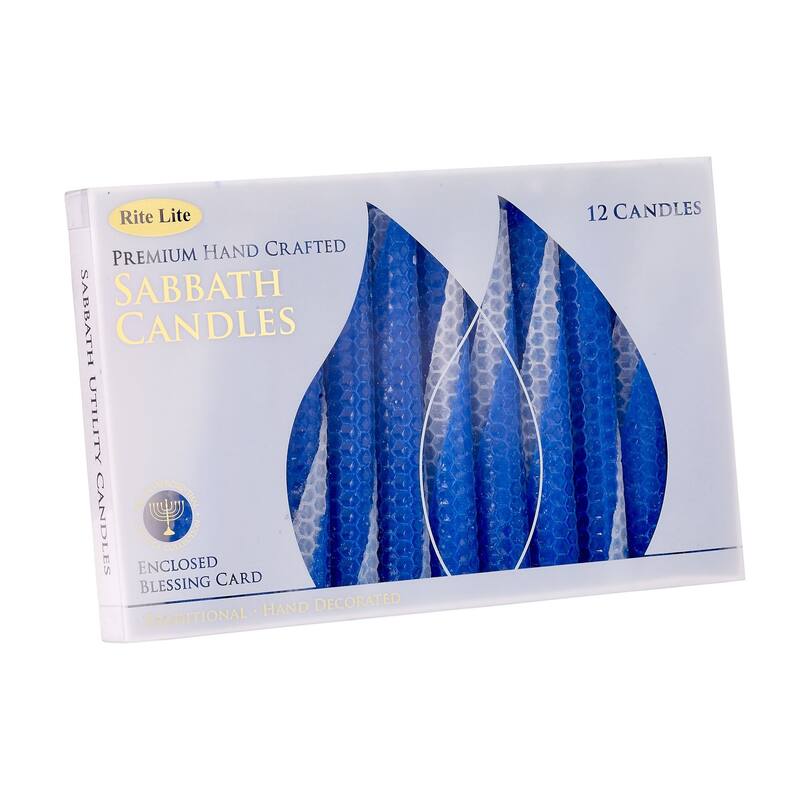 Set of 12 Blue and White Beeswax Hanukkah Candles with Gift Box 9.5"