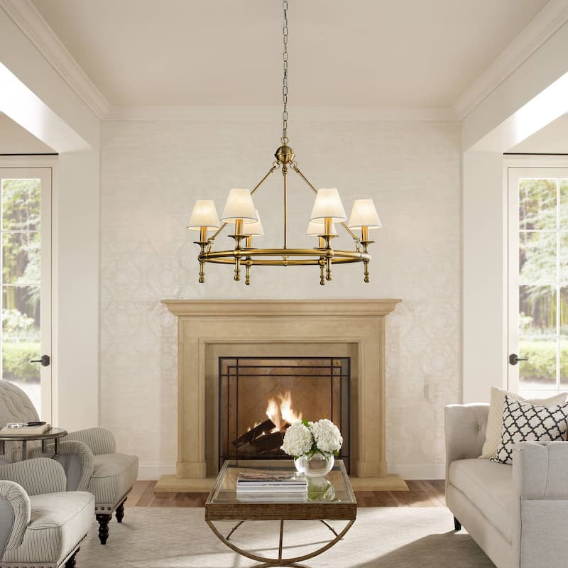CraftHome 6-Light Vintage Elegent Chandelier Classic Pendant Fixture with White Shades for Elegant Interior Lighting - W33.5''