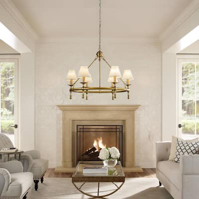 CraftHome 6-Light Vintage Elegent Chandelier Classic Pendant Fixture with White Shades for Elegant Interior Lighting - W33.5''